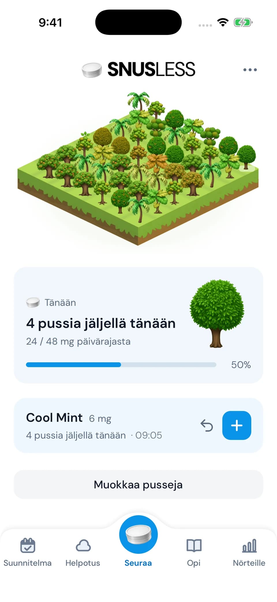 Seuraa nikotiinipussejasi